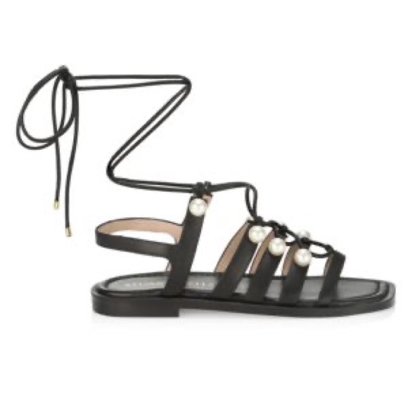 Stuart Weitzman Gold Embellished Leather Gladiator Sandals